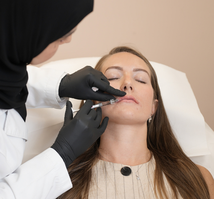 fillers_Treatment_Abu_Dhabi Woman receiving lip filler treatment at House of skincare Clinic Abu Dhabi